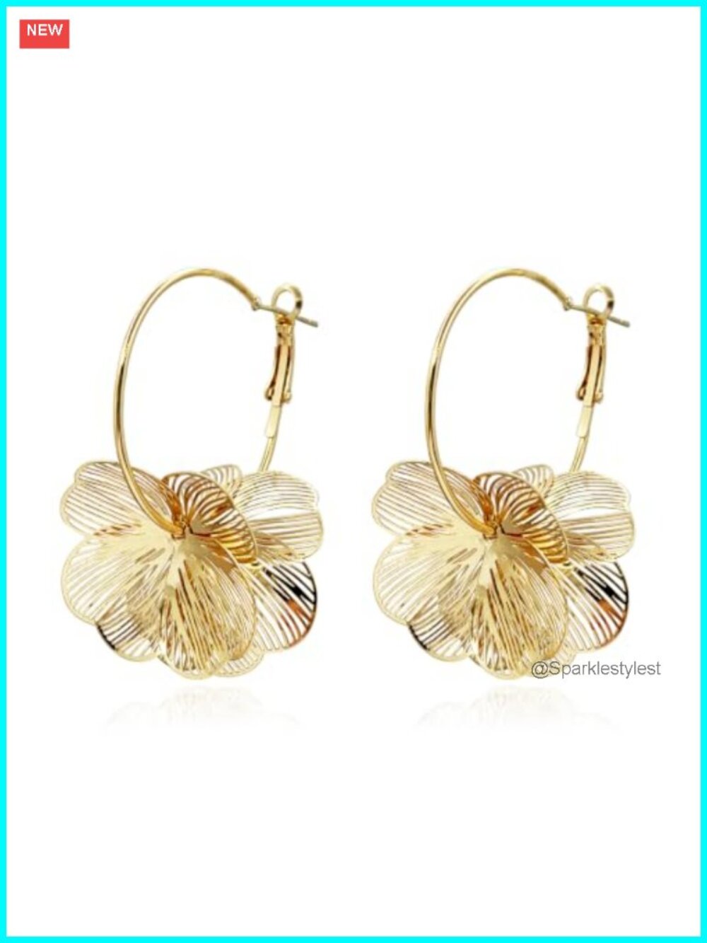 Gold Plated Floral Dangle Earrings Statement Drop